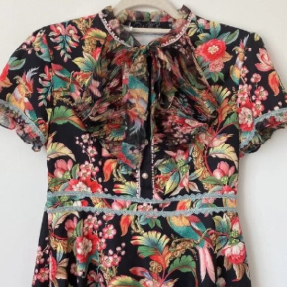 Dalia Macphee Black Floral Printed Mini Dress Size: M - Picture 2 of 7